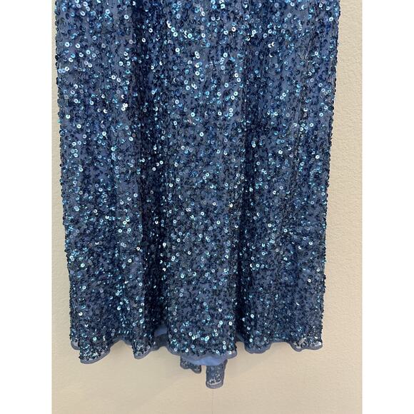 New Mac Duggal Blue Sequin Embellished V-Neck Evening Dress 5510 Size 8 - Picture 5 of 13